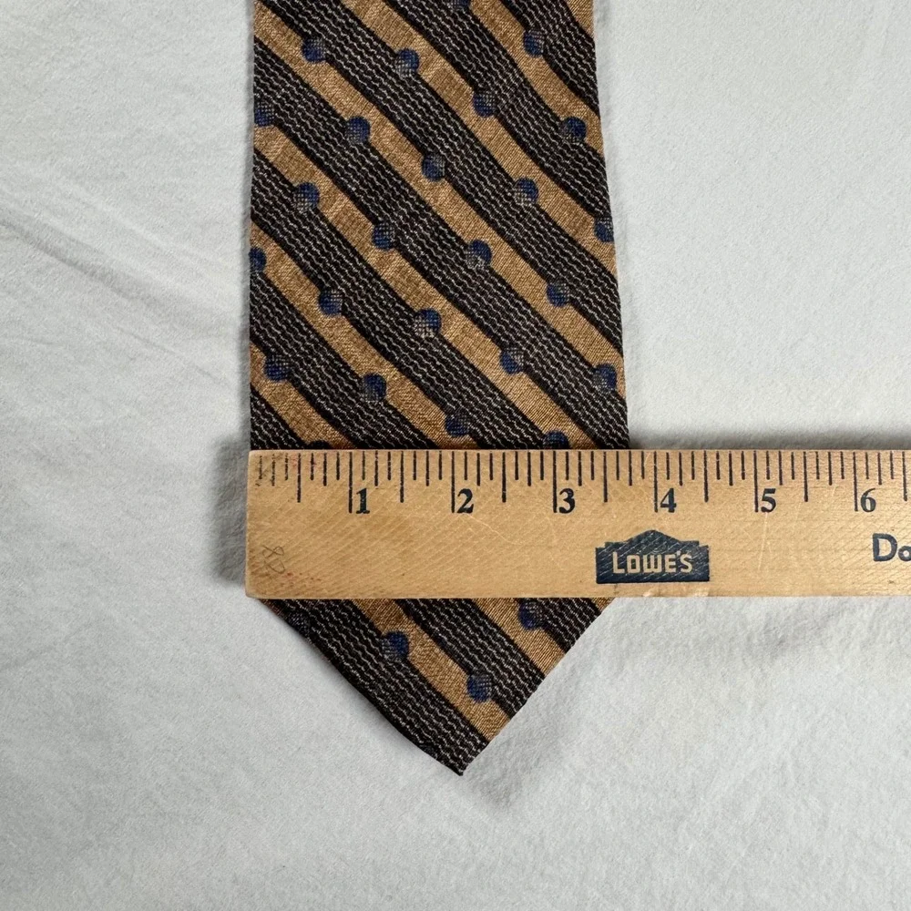 Calvin Klein Men's‎ Gold Striped Polka Dot 100% Silk Necktie Made in USA